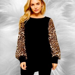 Promessa Black Leopard Print Sleeve Sweater